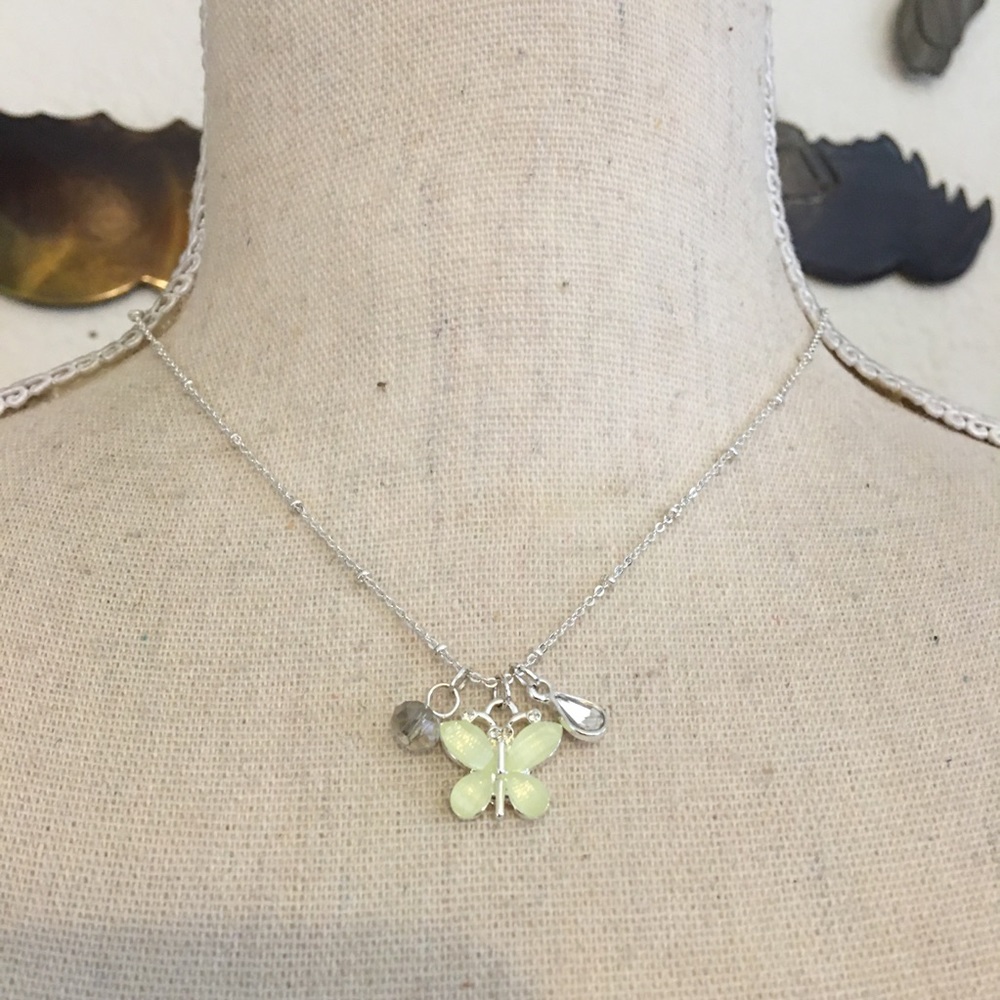 Faceted stone butterfly charm sparkle silver chain